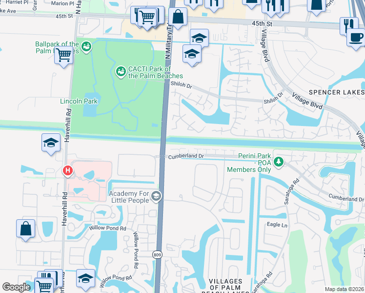map of restaurants, bars, coffee shops, grocery stores, and more near 4335 Leicester Court in West Palm Beach