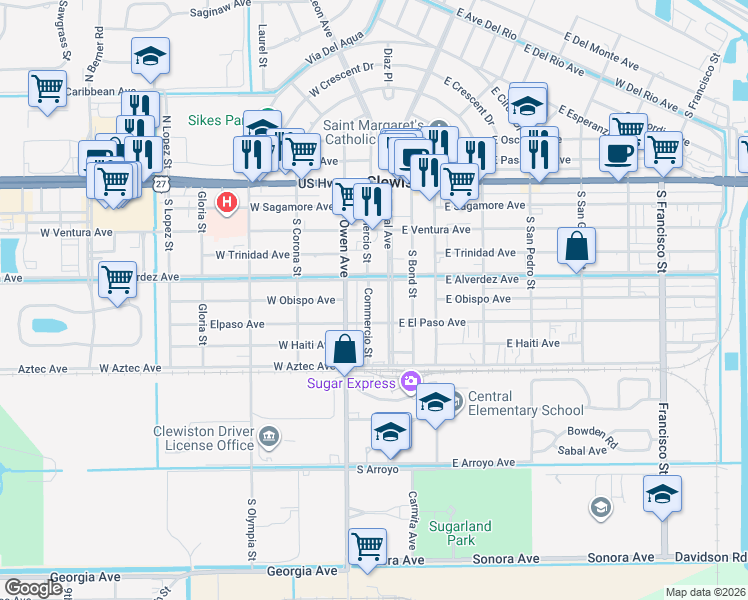 map of restaurants, bars, coffee shops, grocery stores, and more near 500C West C Owen Avenue in Clewiston