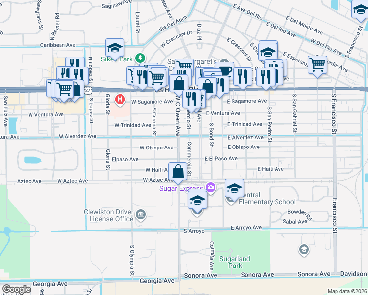 map of restaurants, bars, coffee shops, grocery stores, and more near 500C West C Owen Avenue in Clewiston