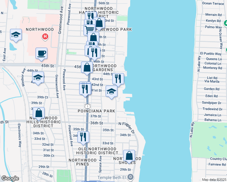map of restaurants, bars, coffee shops, grocery stores, and more near 4204 North Flagler Drive in West Palm Beach
