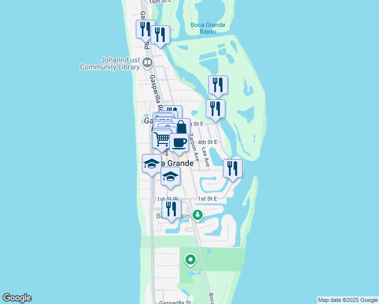 map of restaurants, bars, coffee shops, grocery stores, and more near 330 Palm Avenue in Boca Grande