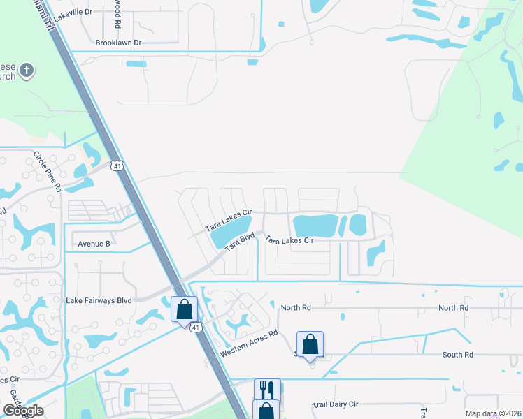 map of restaurants, bars, coffee shops, grocery stores, and more near 19751 Woodfield Circle in North Fort Myers