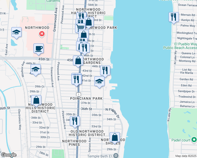 map of restaurants, bars, coffee shops, grocery stores, and more near 4205 North Flagler Drive in West Palm Beach