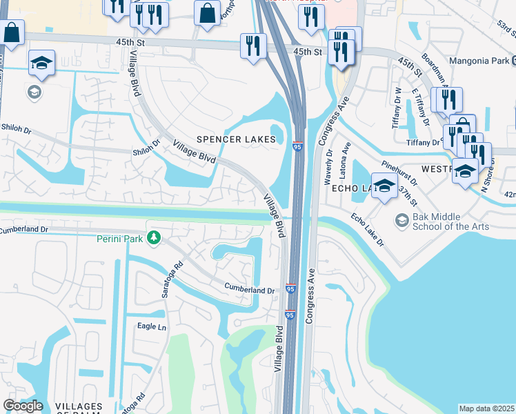 map of restaurants, bars, coffee shops, grocery stores, and more near 6513 65th Way in West Palm Beach