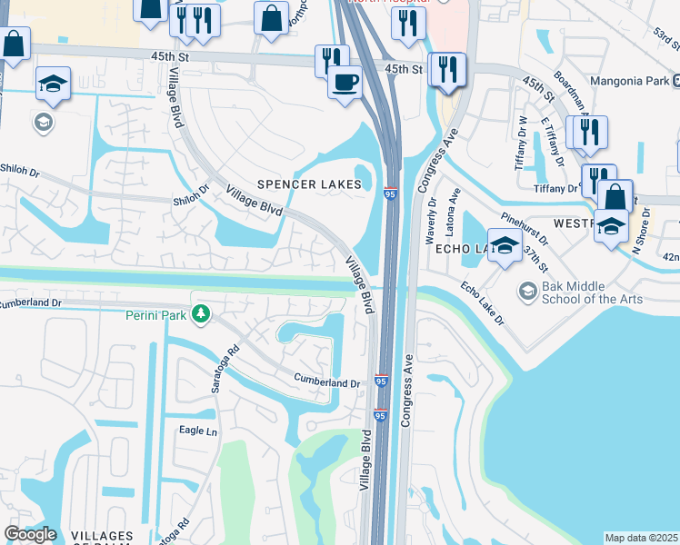 map of restaurants, bars, coffee shops, grocery stores, and more near 118 1st Way in West Palm Beach