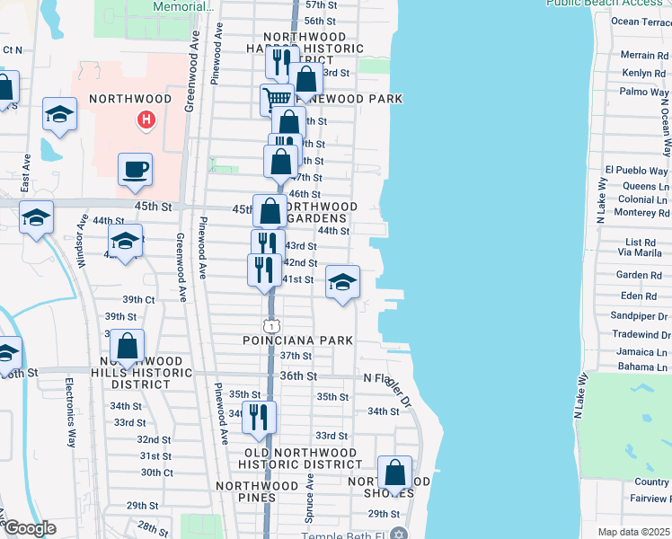 map of restaurants, bars, coffee shops, grocery stores, and more near 412 42nd Street in West Palm Beach