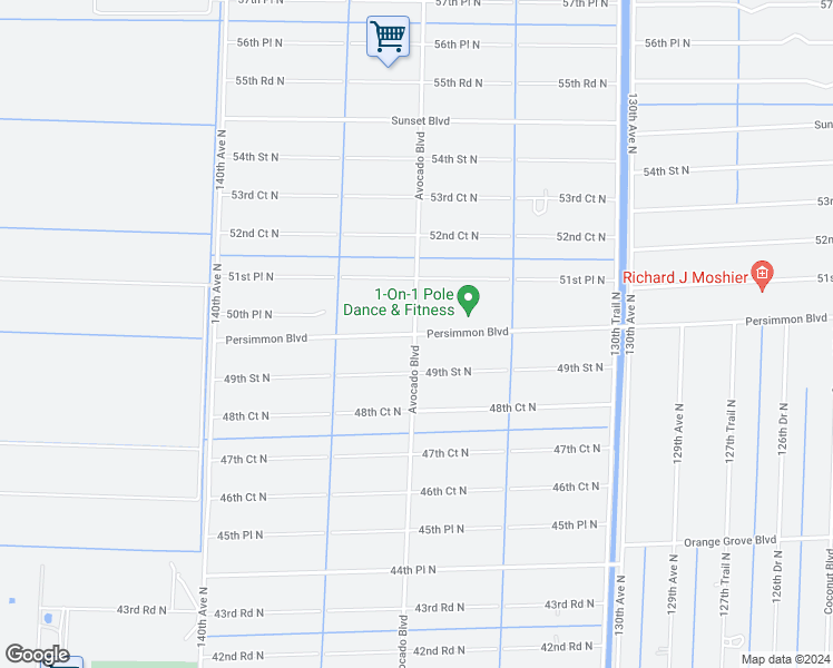 map of restaurants, bars, coffee shops, grocery stores, and more near 13483 Persimmon Boulevard in West Palm Beach