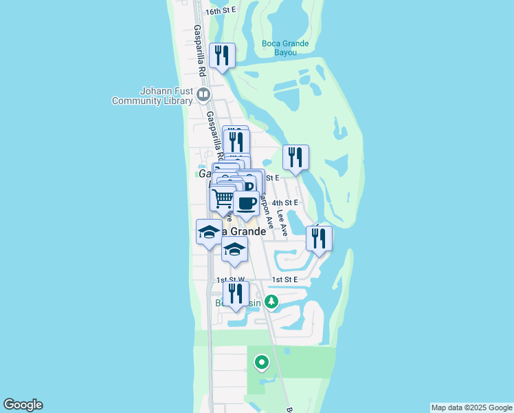 map of restaurants, bars, coffee shops, grocery stores, and more near 431 Tarpon Avenue in Boca Grande