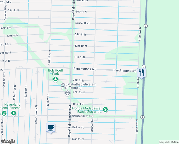 map of restaurants, bars, coffee shops, grocery stores, and more near 11580 Persimmon Boulevard in Royal Palm Beach