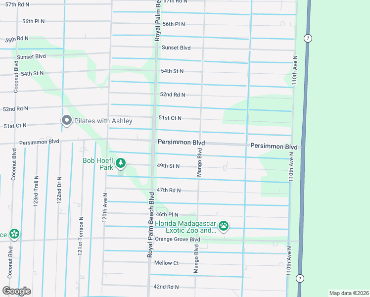 map of restaurants, bars, coffee shops, grocery stores, and more near 11580 Persimmon Boulevard in Royal Palm Beach