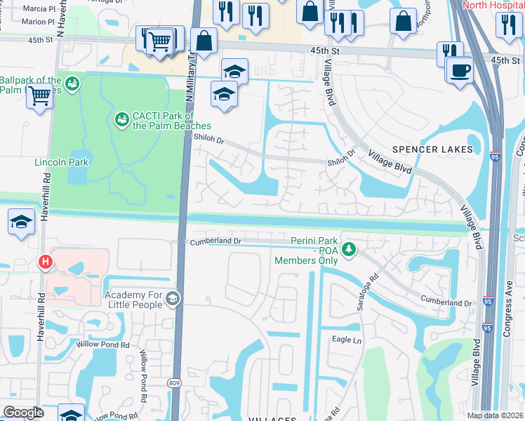 map of restaurants, bars, coffee shops, grocery stores, and more near 2429 24th Way in West Palm Beach