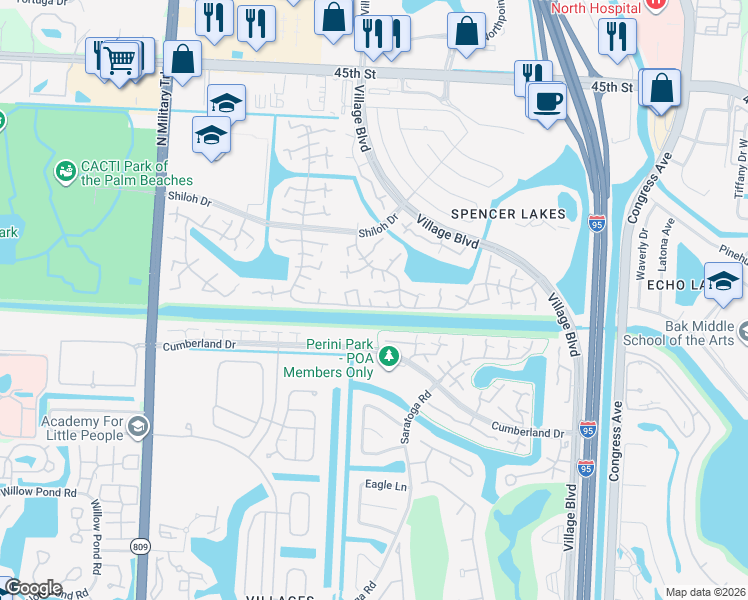 map of restaurants, bars, coffee shops, grocery stores, and more near 2105 21st Way in West Palm Beach