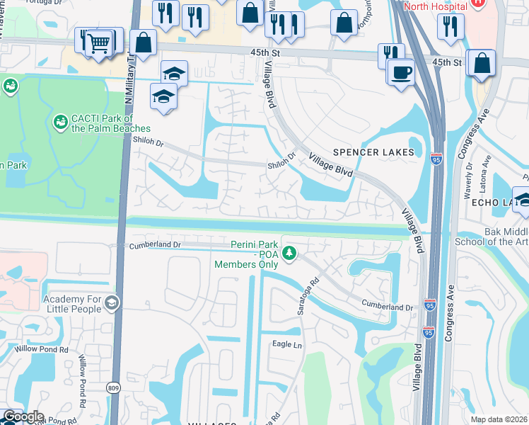 map of restaurants, bars, coffee shops, grocery stores, and more near 2230 22nd Way in West Palm Beach