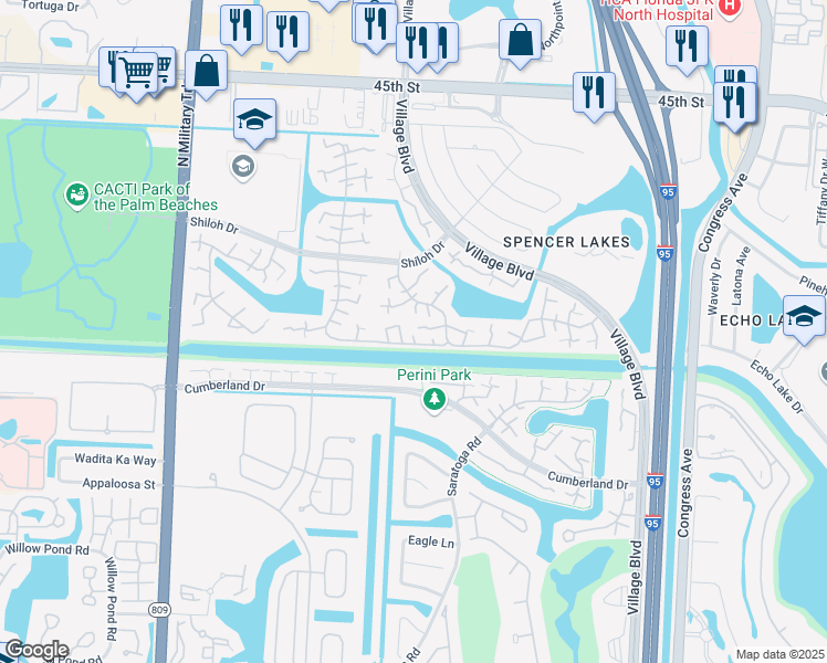 map of restaurants, bars, coffee shops, grocery stores, and more near 2225 22nd Way in West Palm Beach