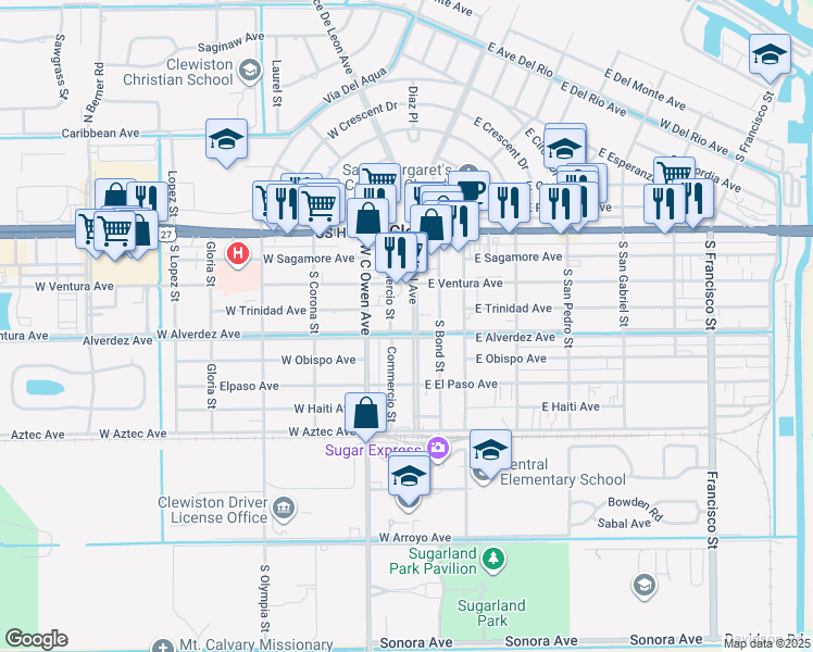 map of restaurants, bars, coffee shops, grocery stores, and more near 336 Central Avenue in Clewiston