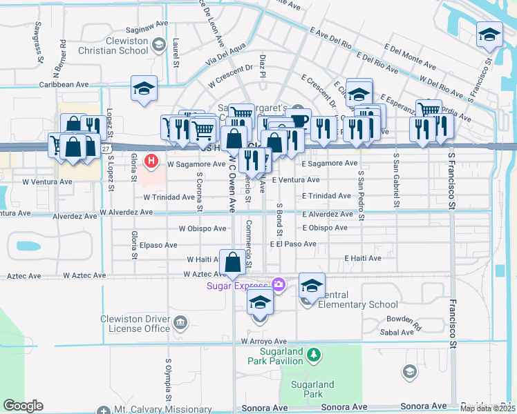 map of restaurants, bars, coffee shops, grocery stores, and more near 336 Central Avenue in Clewiston