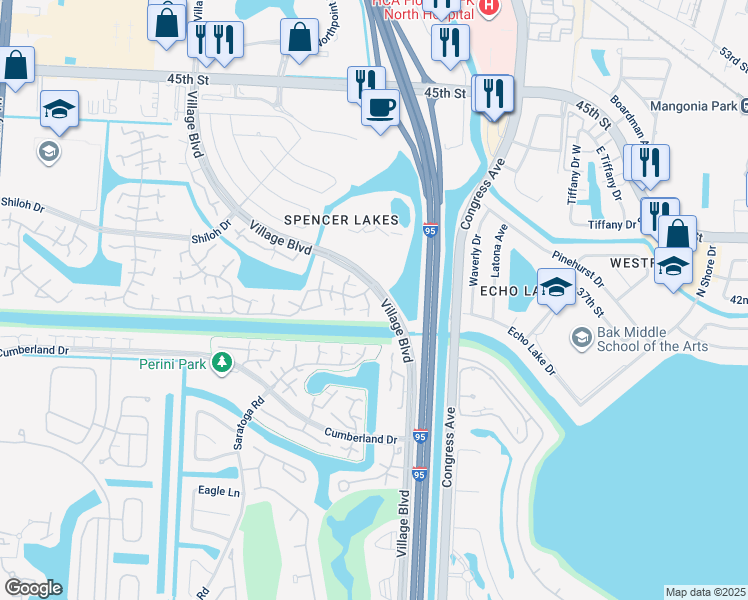 map of restaurants, bars, coffee shops, grocery stores, and more near 103 1st Way in West Palm Beach