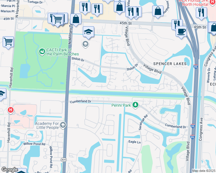 map of restaurants, bars, coffee shops, grocery stores, and more near 2511 25th Way in West Palm Beach