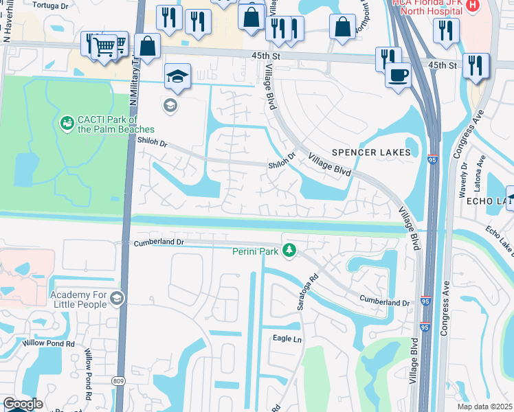 map of restaurants, bars, coffee shops, grocery stores, and more near 2205 22nd Way in West Palm Beach