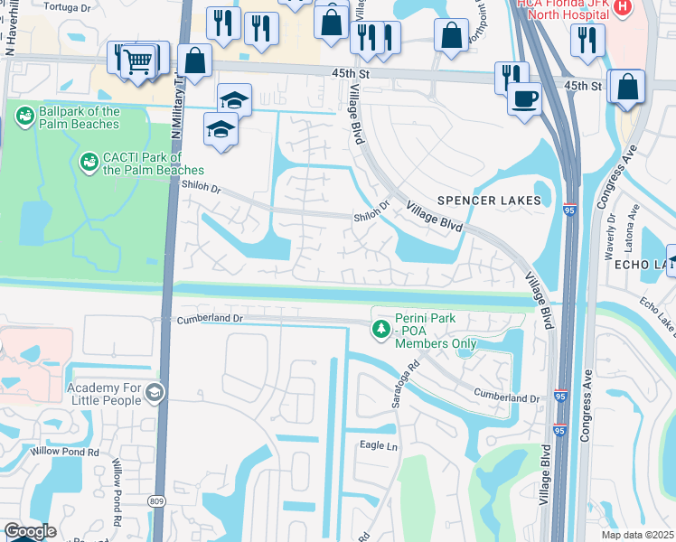 map of restaurants, bars, coffee shops, grocery stores, and more near 2205 22nd Way in West Palm Beach