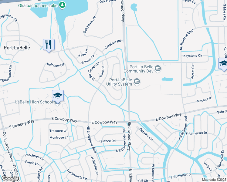 map of restaurants, bars, coffee shops, grocery stores, and more near 4039 Albany Road in LaBelle