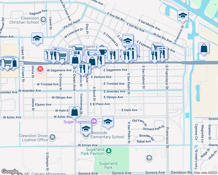 map of restaurants, bars, coffee shops, grocery stores, and more near 329 East Alverdez Avenue in Clewiston