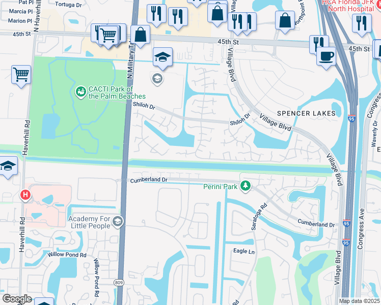 map of restaurants, bars, coffee shops, grocery stores, and more near 24th Way in West Palm Beach