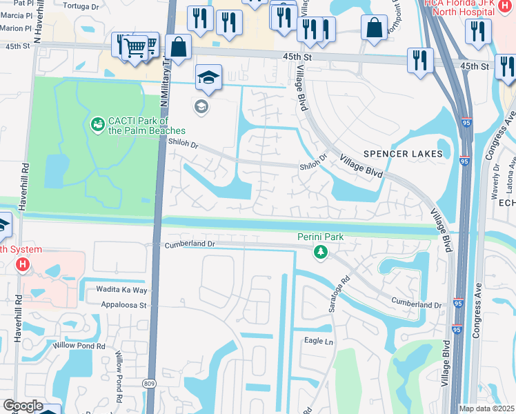 map of restaurants, bars, coffee shops, grocery stores, and more near 2513 25th Way in West Palm Beach