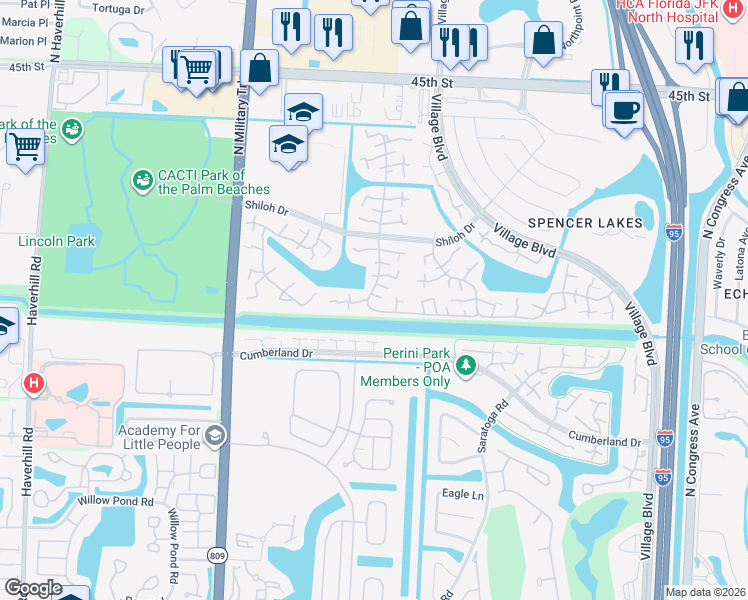 map of restaurants, bars, coffee shops, grocery stores, and more near 2513 25th Way in West Palm Beach