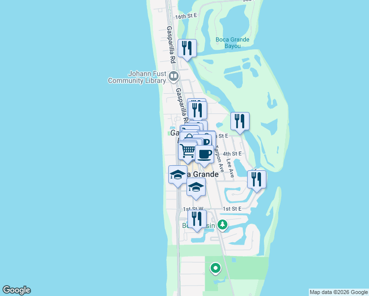 map of restaurants, bars, coffee shops, grocery stores, and more near 440 Gilchrist Avenue in Boca Grande