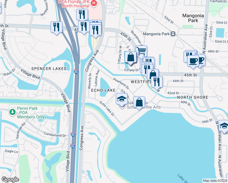 map of restaurants, bars, coffee shops, grocery stores, and more near 4125 Haden Avenue in West Palm Beach