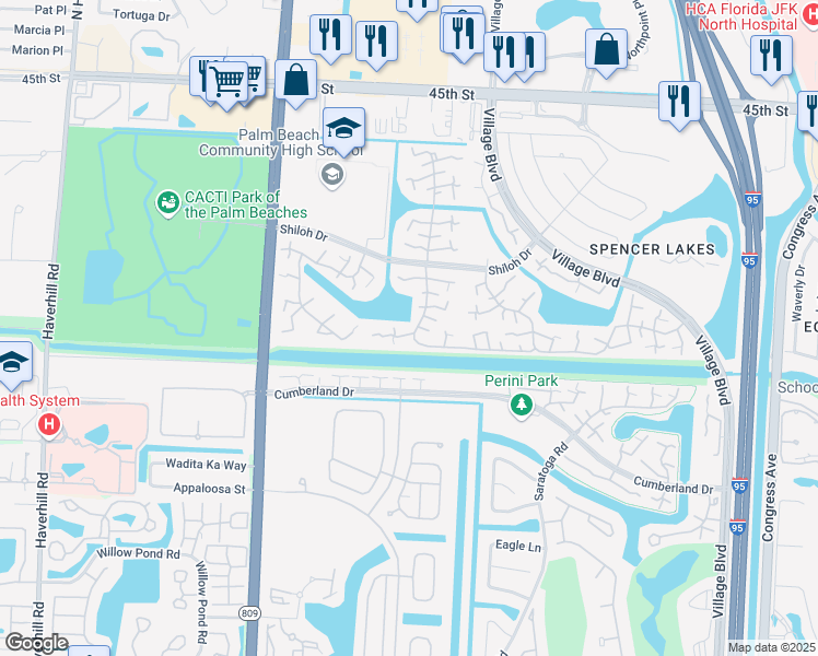 map of restaurants, bars, coffee shops, grocery stores, and more near 2513 25th Way in West Palm Beach