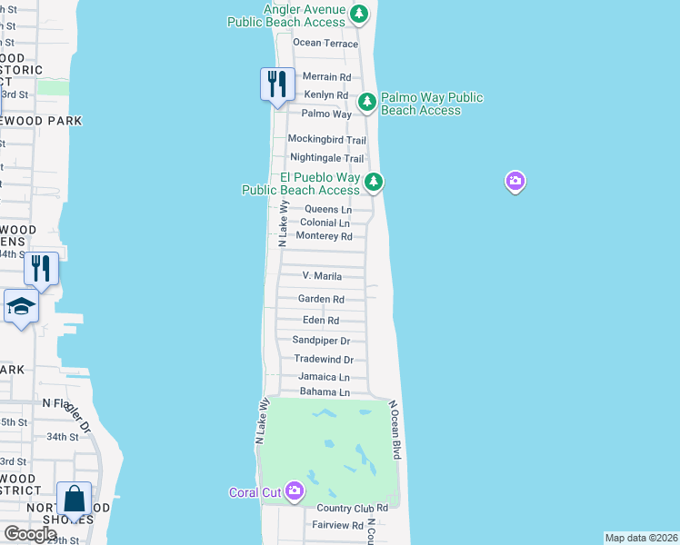 map of restaurants, bars, coffee shops, grocery stores, and more near 240 Via Marila in Palm Beach