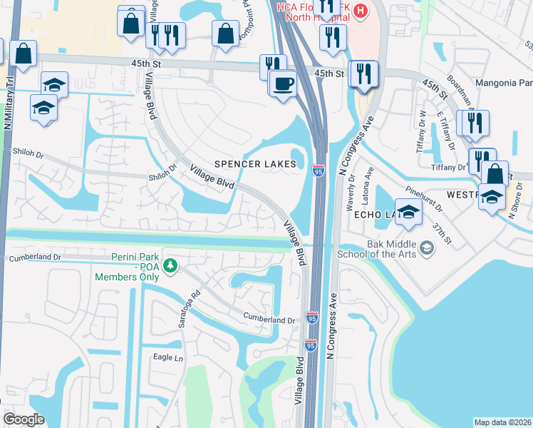 map of restaurants, bars, coffee shops, grocery stores, and more near 225 2nd Way in West Palm Beach