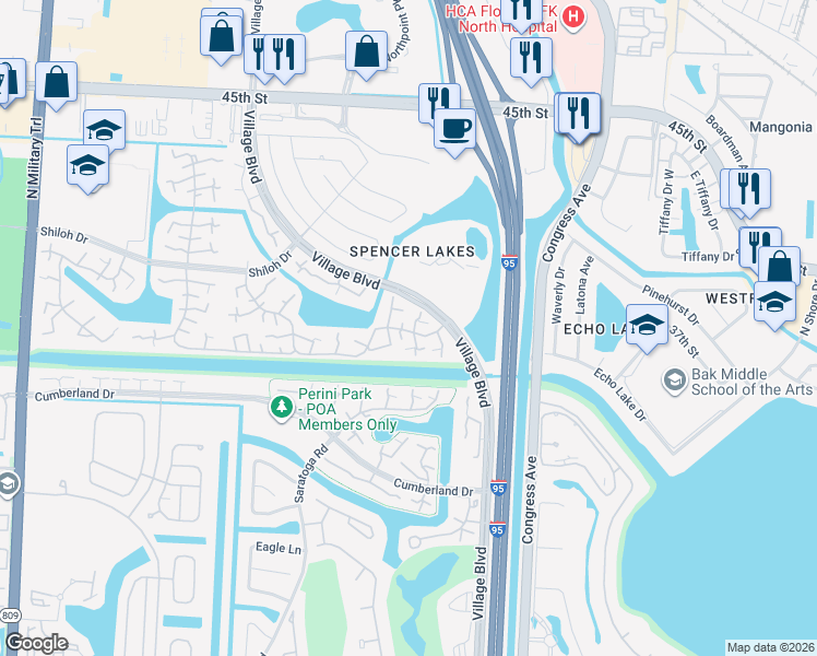 map of restaurants, bars, coffee shops, grocery stores, and more near 225 2nd Way in West Palm Beach