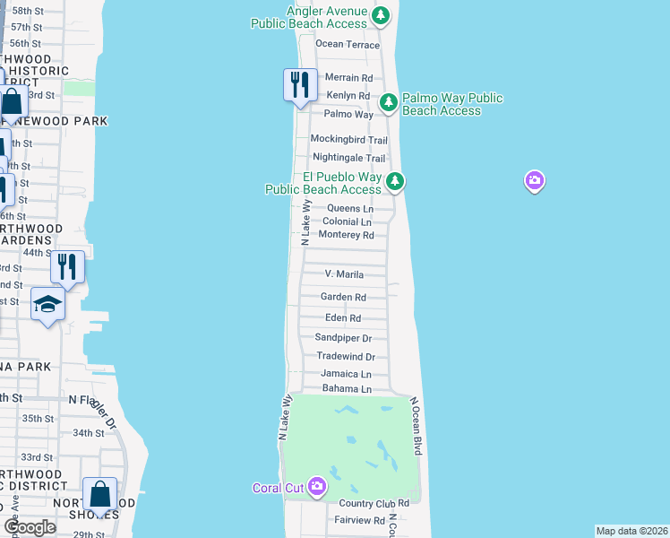 map of restaurants, bars, coffee shops, grocery stores, and more near 280 Via Marila in Palm Beach