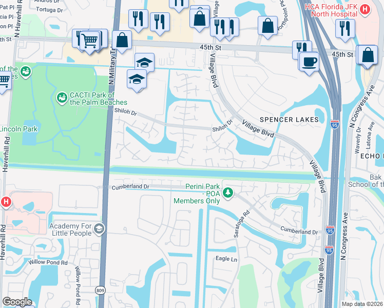 map of restaurants, bars, coffee shops, grocery stores, and more near 2207 22nd Way in West Palm Beach
