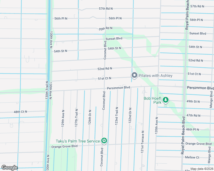 map of restaurants, bars, coffee shops, grocery stores, and more near 12525 Persimmon Boulevard in Royal Palm Beach