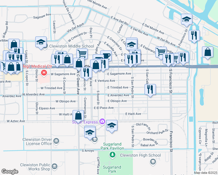 map of restaurants, bars, coffee shops, grocery stores, and more near 329 East Alverdez Avenue in Clewiston