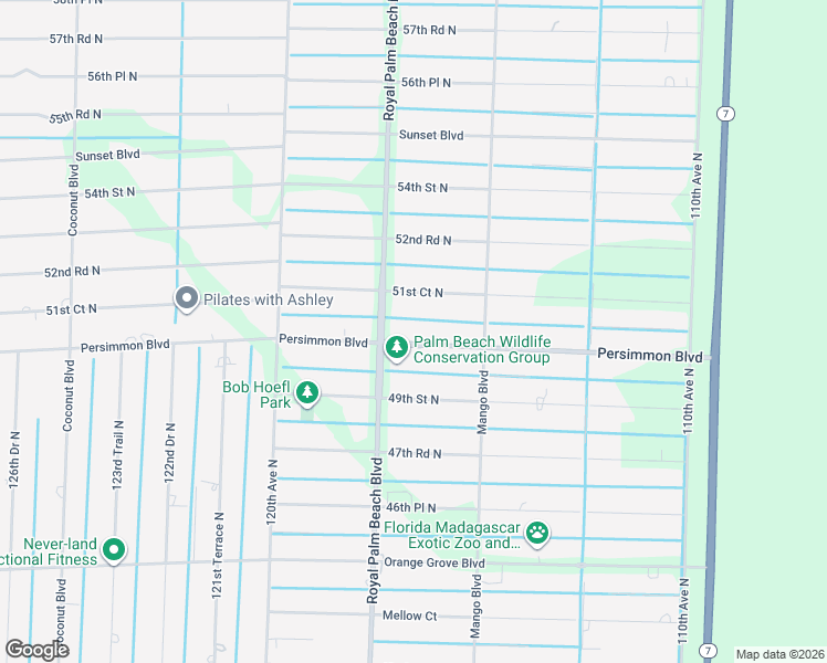 map of restaurants, bars, coffee shops, grocery stores, and more near 11716 Persimmon Boulevard in West Palm Beach