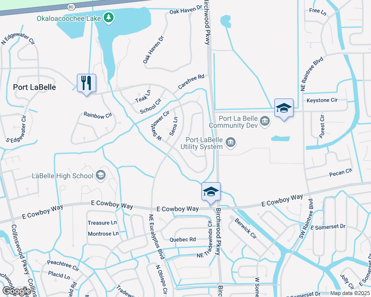 map of restaurants, bars, coffee shops, grocery stores, and more near 4039 Albany Road in LaBelle
