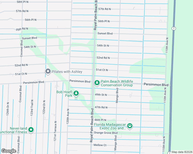 map of restaurants, bars, coffee shops, grocery stores, and more near 5121 Royal Palm Beach Boulevard in West Palm Beach