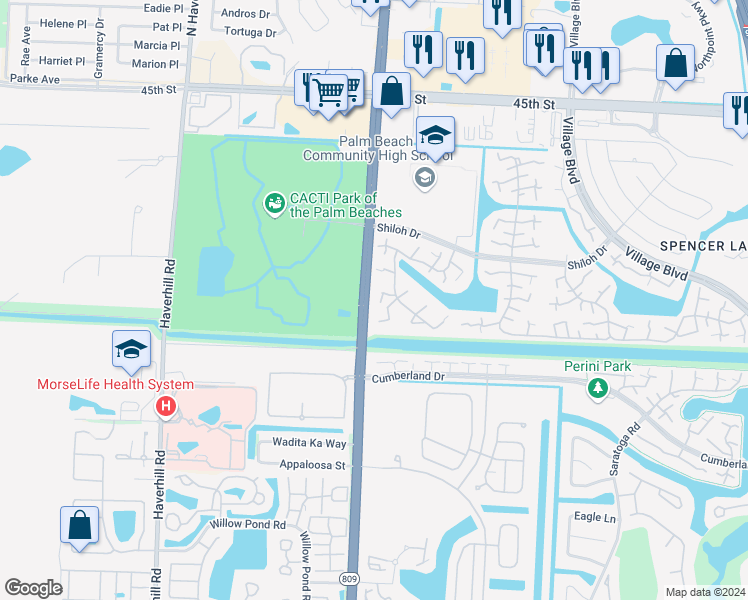 map of restaurants, bars, coffee shops, grocery stores, and more near 7515 75th Way in West Palm Beach