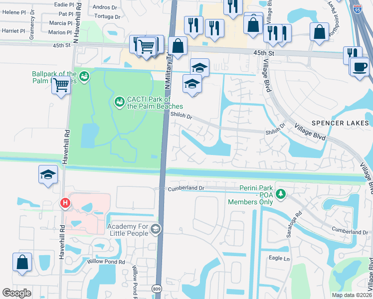 map of restaurants, bars, coffee shops, grocery stores, and more near 7609 76th Way in West Palm Beach