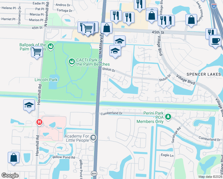 map of restaurants, bars, coffee shops, grocery stores, and more near 7609 76th Way in West Palm Beach