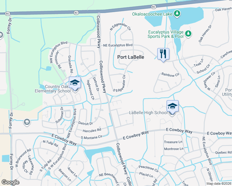 map of restaurants, bars, coffee shops, grocery stores, and more near 4048 South Edgewater Circle in LaBelle