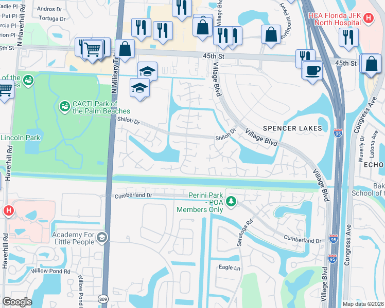 map of restaurants, bars, coffee shops, grocery stores, and more near 2701 27th Way in West Palm Beach