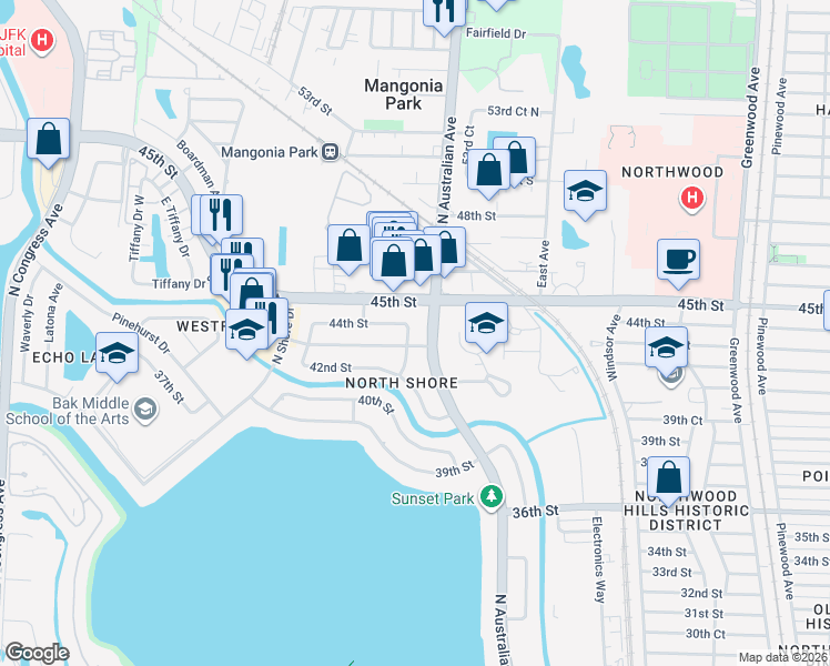 map of restaurants, bars, coffee shops, grocery stores, and more near in West Palm Beach