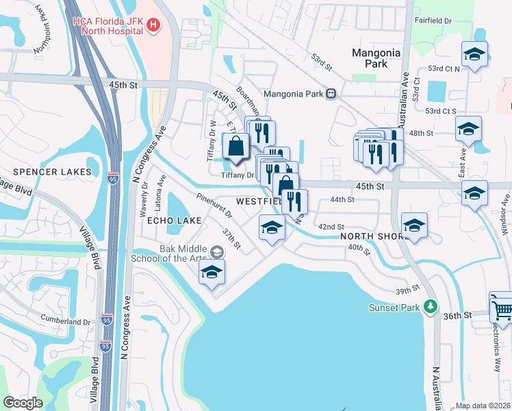 map of restaurants, bars, coffee shops, grocery stores, and more near in West Palm Beach