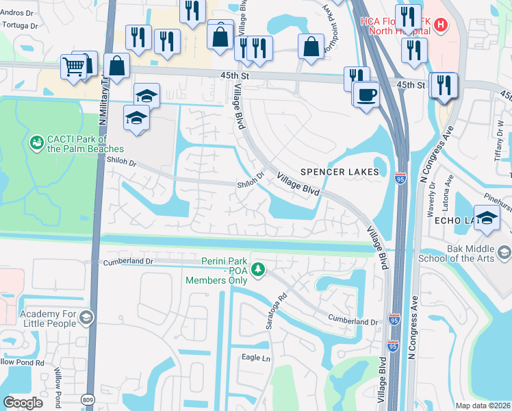 map of restaurants, bars, coffee shops, grocery stores, and more near 1315 13th Way in West Palm Beach